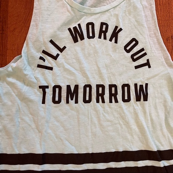 PINK by Victoria’s Secret “I’ll work out tomorrow” frayed tank top Sz Small - Picture 2 of 6